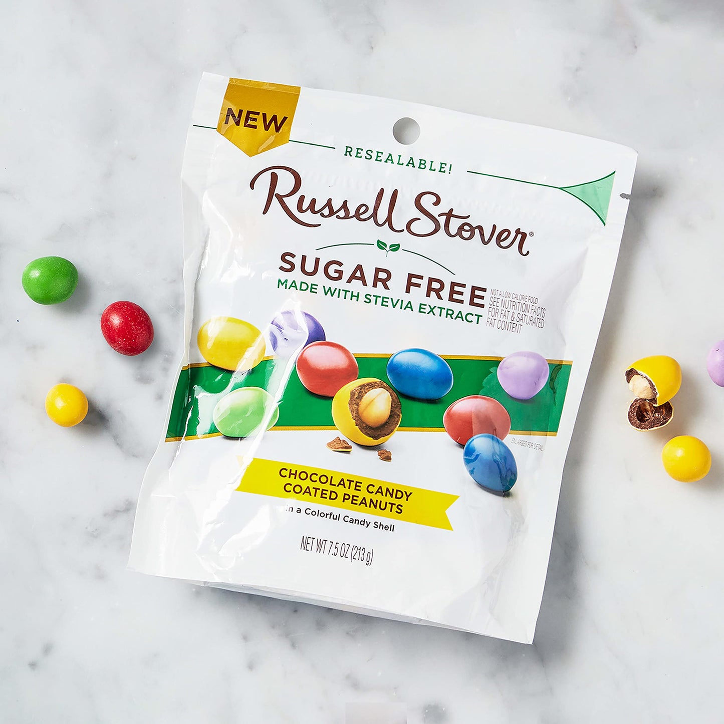 Russell Stover Sugar Free Chocolate Candy Coated Peanut Gems, 7.5 Ounce Bag