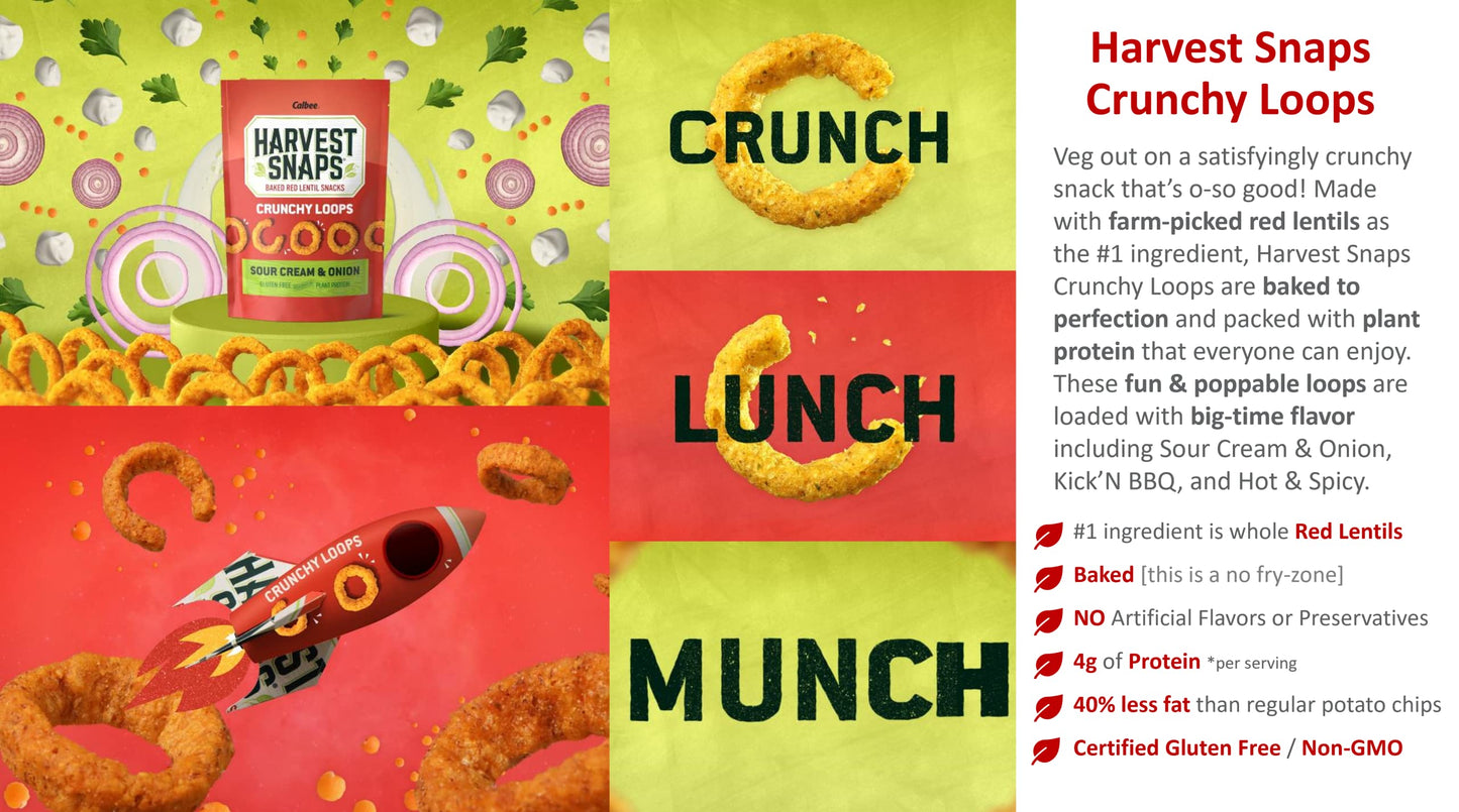 Harvest Snaps Veggie Chips (Kick'N Bbq Crunchy Loops) | Powered By Plant Protein, Gluten Free, Non-Gmo Baked Vegetable Crisps |