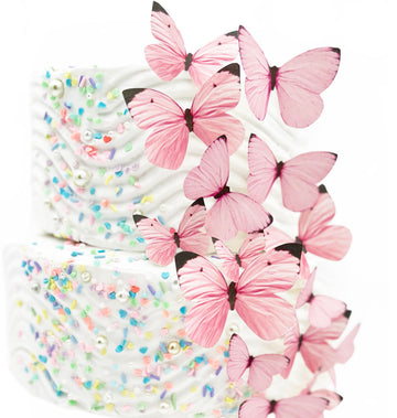 Sugar Robot Edible Butterflies for Cake Decorating- Butterfly Cake Decorations- Assorted Size - Cake Toppers and Cupcake Toppers Made in the USA - enhanced Crafted -15 pcs (Pink)