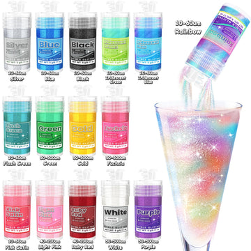 Edible Glitter - 15 Popular Colors Edible Glitter For Cocktails, Food Grade Luster Dust, Iridescent Shimmer Powder For Cake Deco