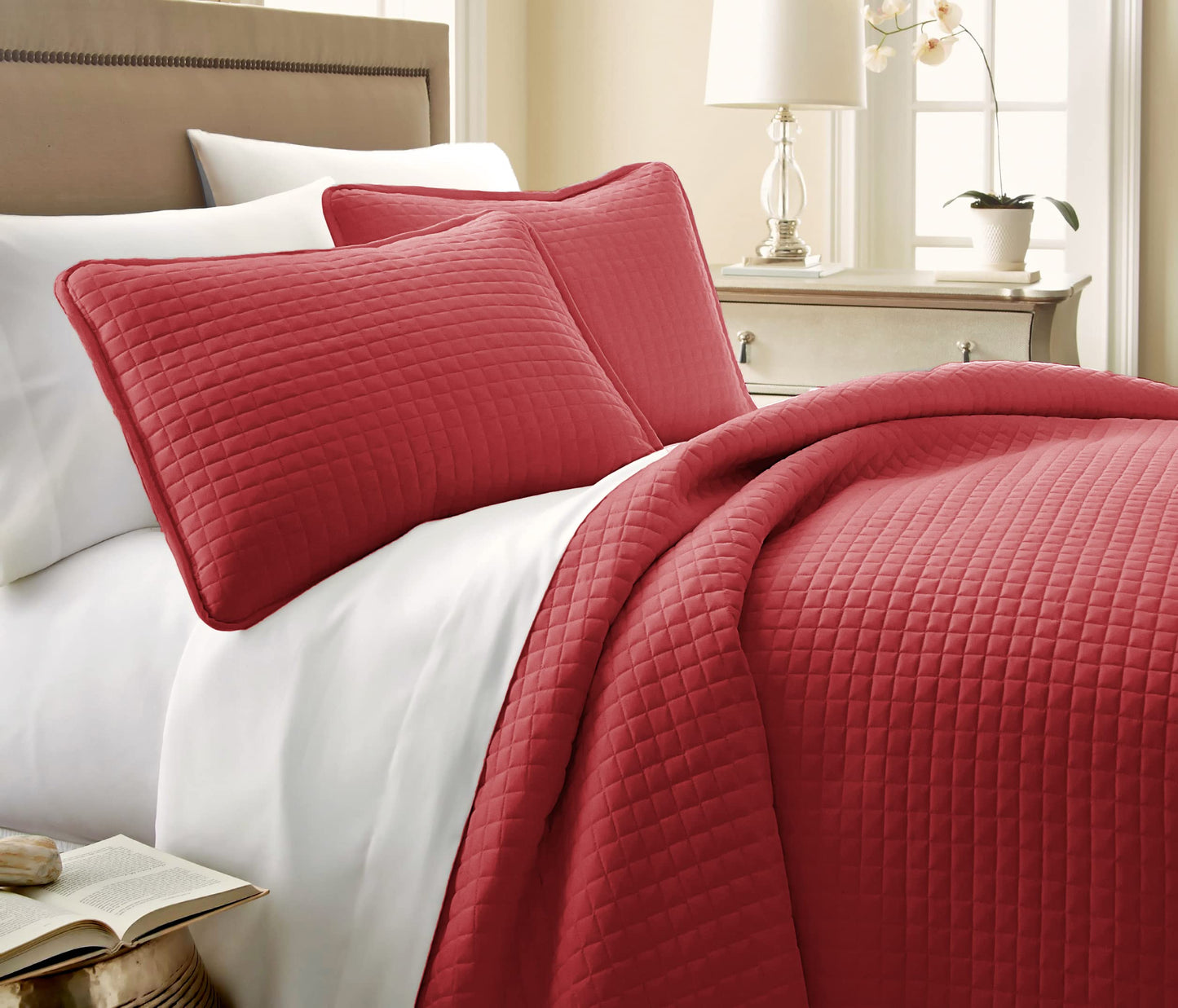 Southshore Fine Living, Inc 3 Piece Quilt Set, Full Queen Size, Oversized, Lightweight, Embroidered, Square Stitched Bedspread S