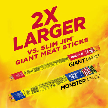 Slim Jim Smoked Meat Sticks, Honey BBQ Flavor, 11g Protein, 1.94 oz (Pack of 18)