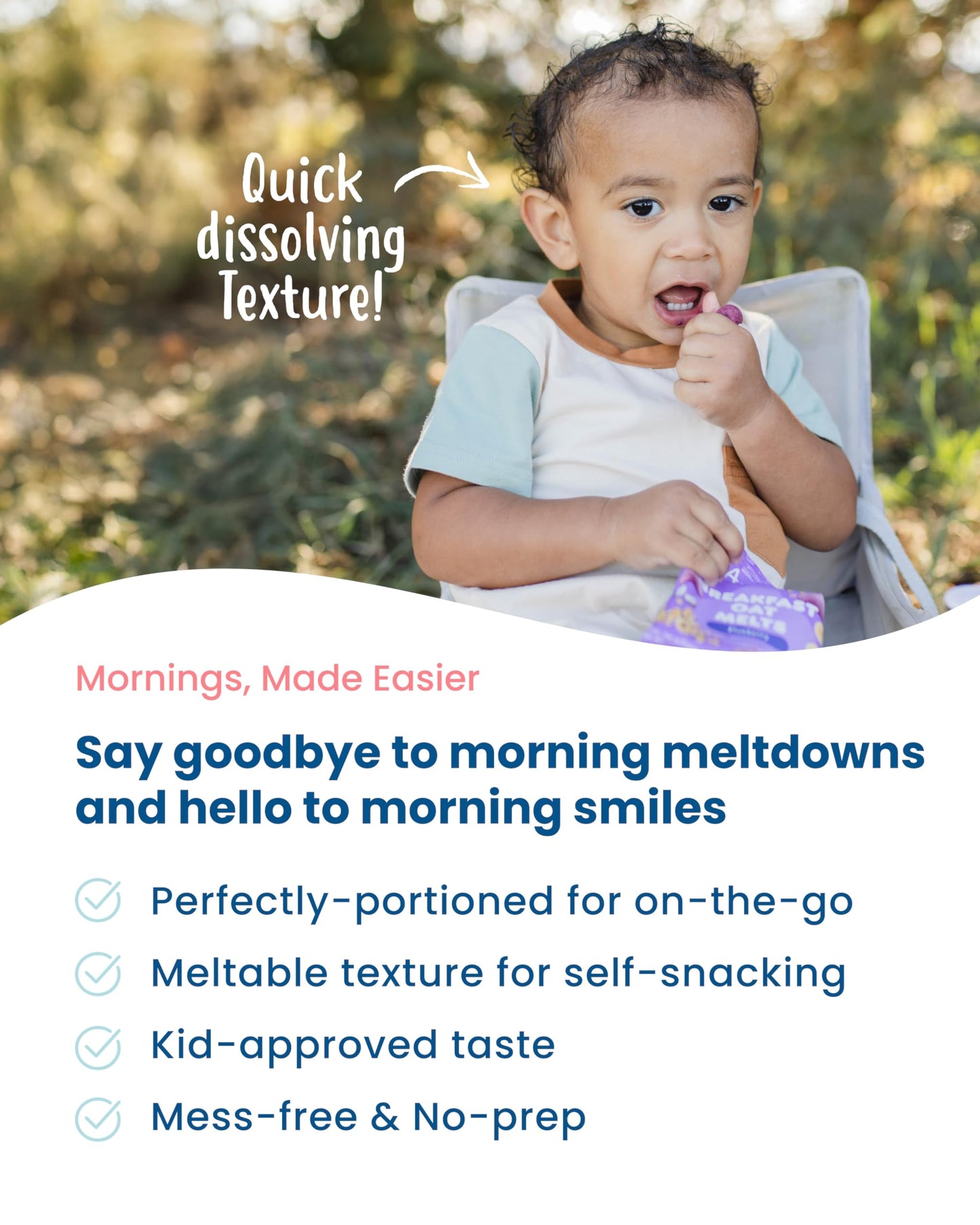 Amara Breakfast Oat Melts - Organic Toddler Snack - Single Serve Fiber-Packed Oat Bites With Real Fruit, No Added Sugar, Quick Dissolving, Strawberry - 12 Pack
