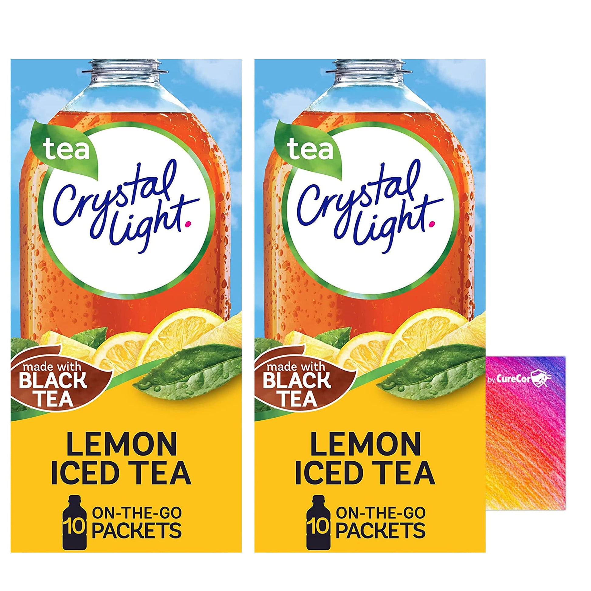 CURECOR Crystal-Light On The Go Drink Mix, Sugar-Free Lemon Iced Tea, 2 Pack of 10 Pouches, 1.6 Ounce Total