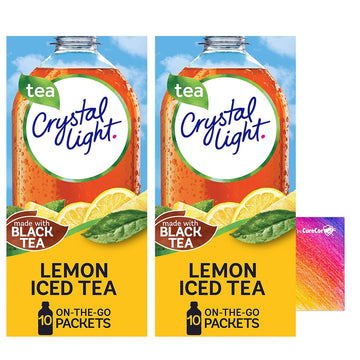 CURECOR Crystal-Light On The Go Drink Mix, Sugar-Free Lemon Iced Tea, 2 Pack of 10 Pouches, 1.6 Ounce Total