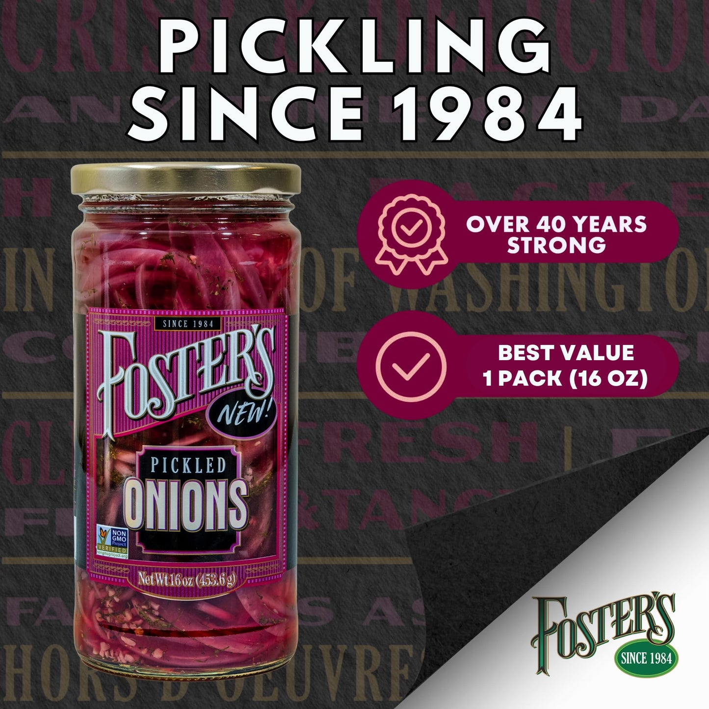 Foster'S Pickled Red Onions In A Jar, 16Oz, 1 Pack, Traditional Vegetables Recipe Over 40 Years, Gluten, Fat, And Preservative F