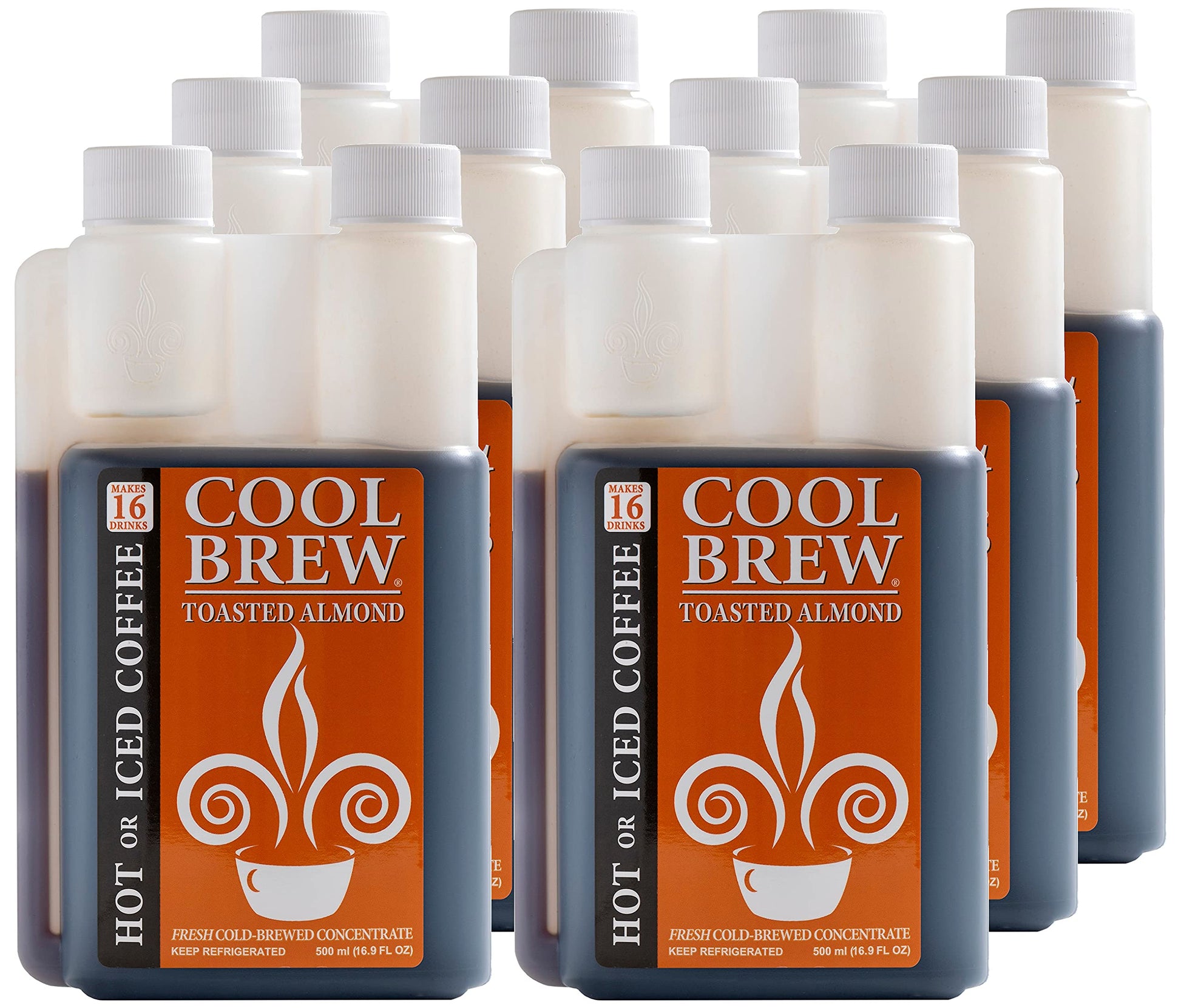 CoolBrew Toasted Almond 6 Pack - 16 DRINKS PER BOTTLE - Fresh Cold Brew Liquid Concentrate - For Iced or Hot Coffee, Unsweetened