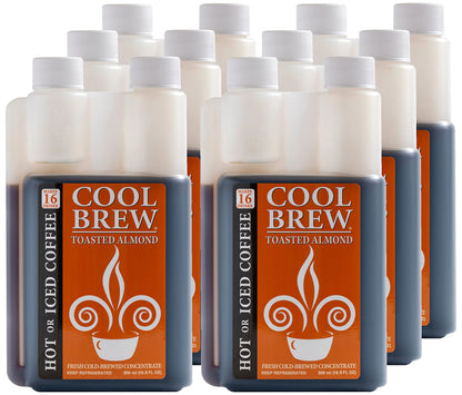 CoolBrew Toasted Almond 6 Pack - 16 DRINKS PER BOTTLE - Fresh Cold Brew Liquid Concentrate - For Iced or Hot Coffee, Unsweetened