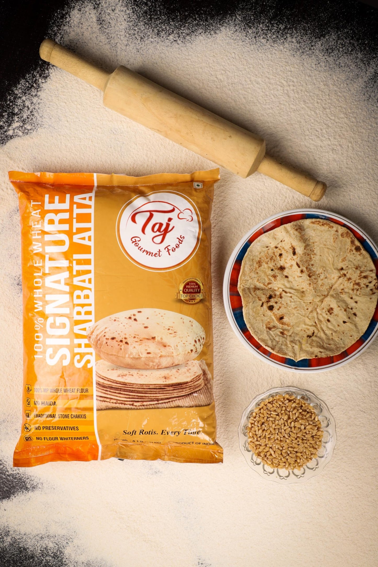 Taj Signature Sharbati Atta, 10Lbs, (Chakki Atta - Stone Ground) 100% Whole Wheat Flour, Chappati Flour