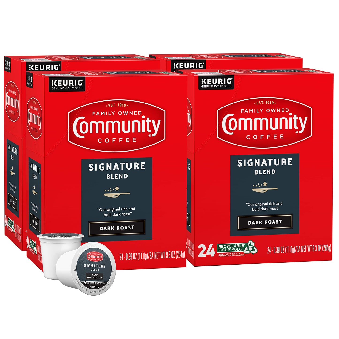 Community Coffee Signature Blend Dark Roast Coffee Pods, 96 Count, Compatible with Keurig 2.0, 24 Count (Pack of 4)