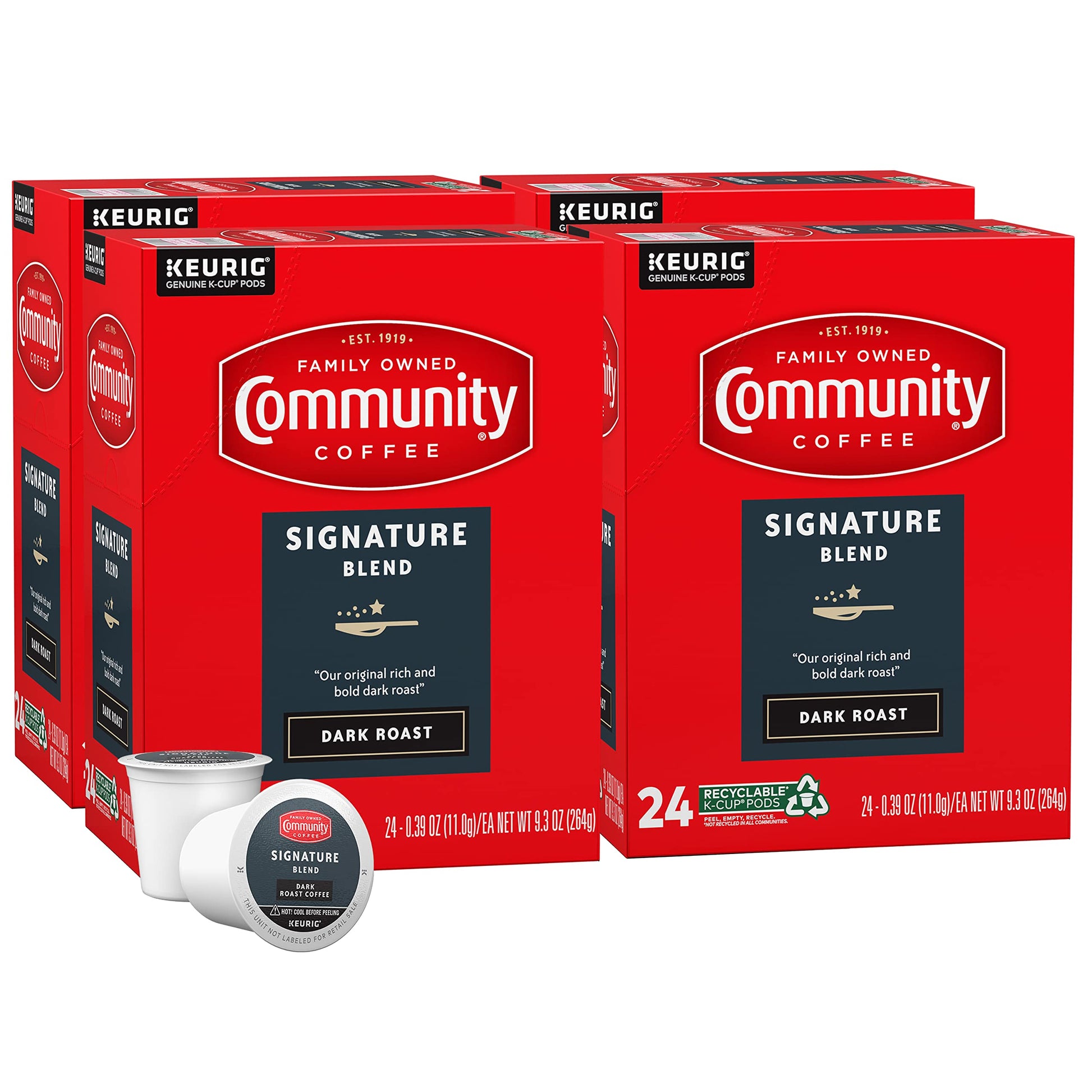 Community Coffee Signature Blend Dark Roast Coffee Pods, 96 Count, Compatible with Keurig 2.0, 24 Count (Pack of 4)