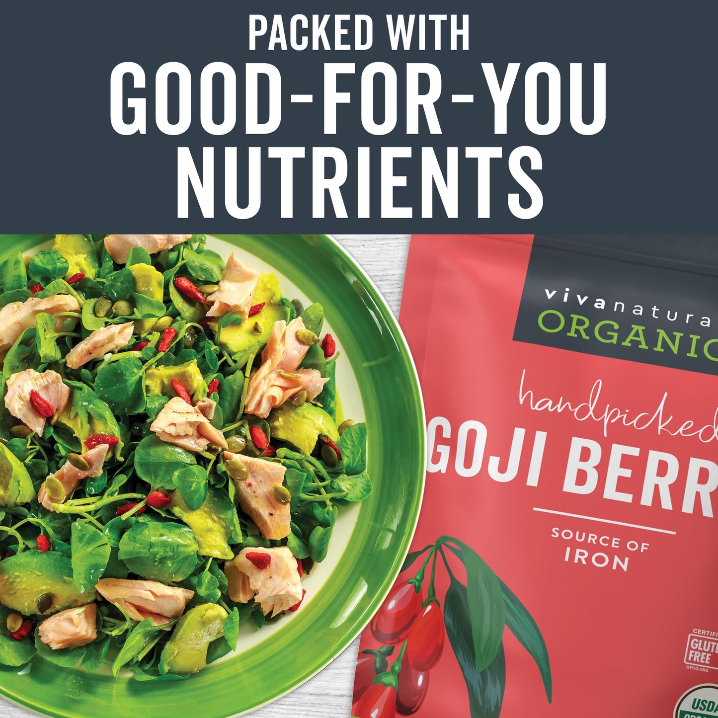 Viva Naturals Organic Dried Goji Berries, 8 oz Non-GMO & Vegan, Perfect for Smoothies, Baking, Tea & Snacks