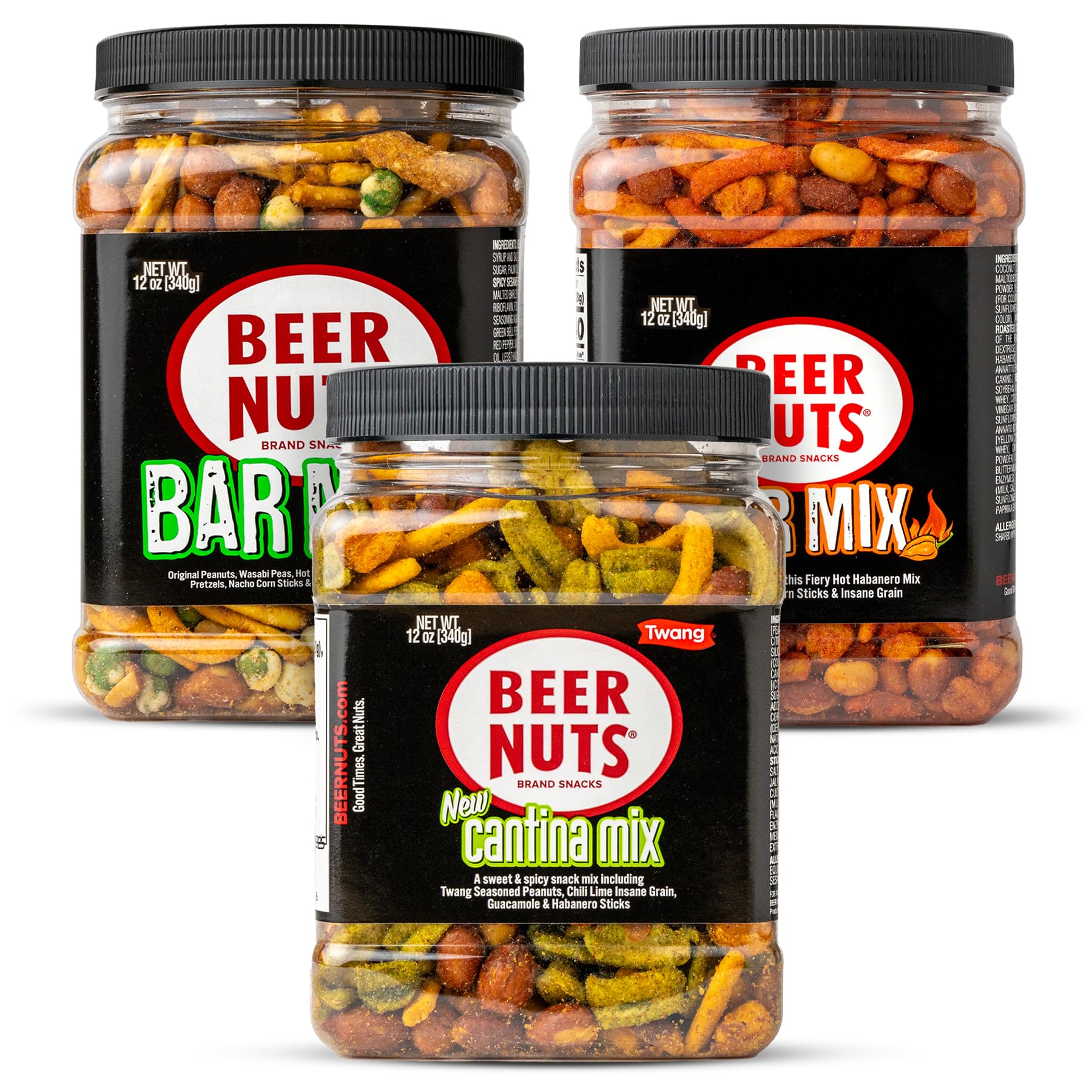 Malt-Inspired Nuts Variety Pack, Habanero Bar Mix, 12Oz Cantina Mix With Twang, 12Oz Bar Mix W/Wasabi, Nack Bulk Bundle Resealable Jars (12Oz Each, Pack Of 3)