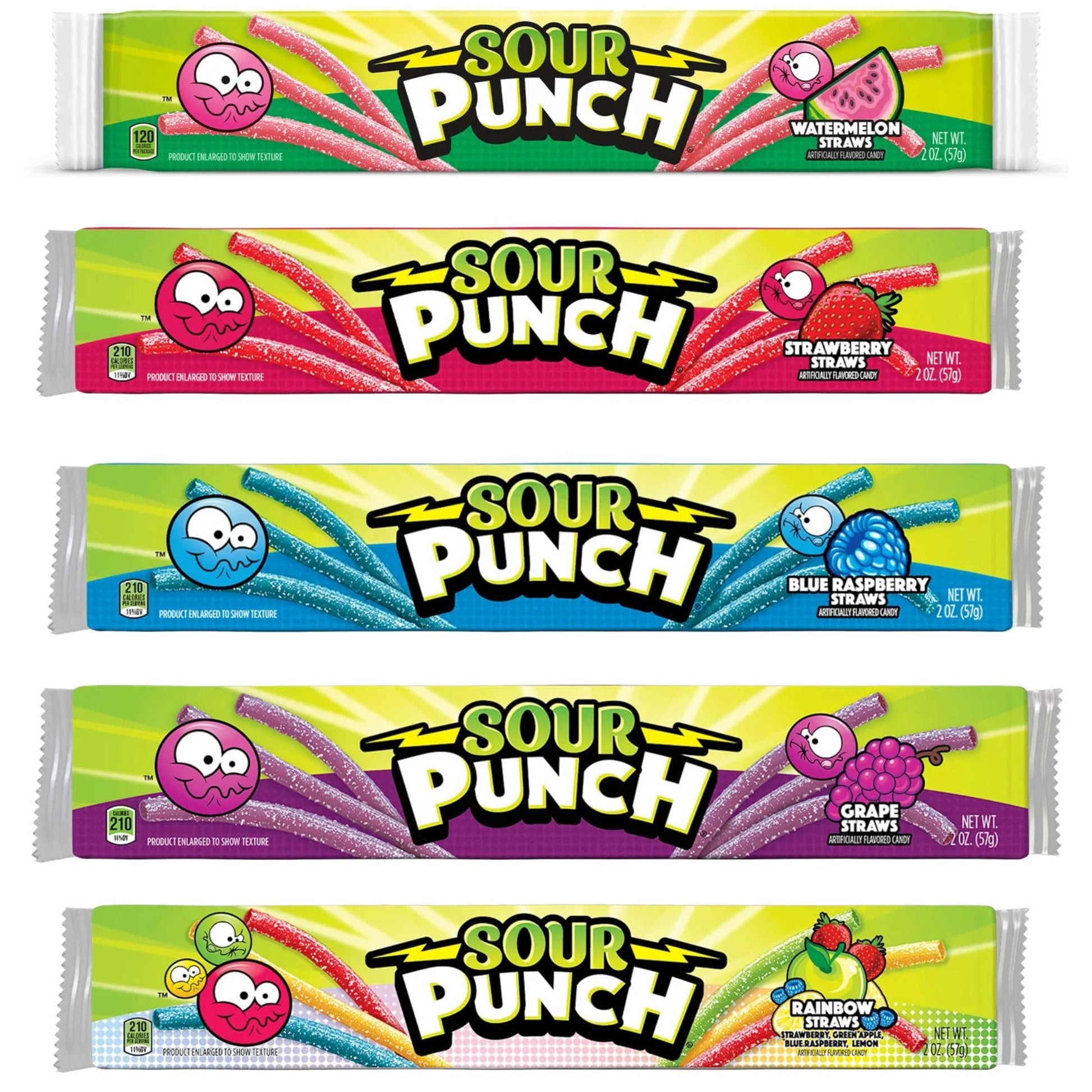 Sour Punch Straws Variety Pack - 5 Flavor Assortment 5 Count, 2 oz Packs Sweet & Sour Chewy Candy Snack Gift Set