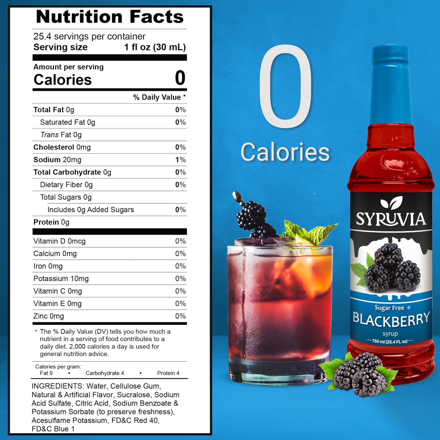 Syruvia Sugar Free Blackberry Syrup With Syrup Pump Dispenser - Blackberry Syrup Flavor, 25.4 Fl Oz - Perfect For Cocktails, Ice