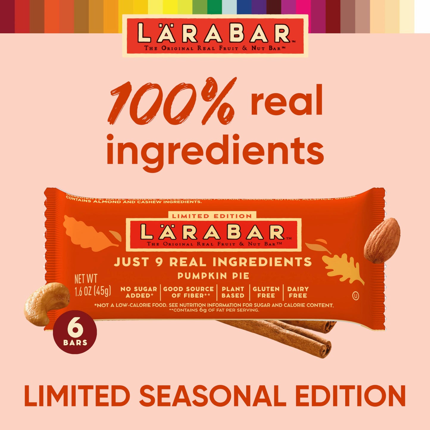 Larabar Limited Edition Pumpkin Pie, Gluten Free Vegan Fruit & Nut Bars, 6 Bars, 9.6 Oz Box