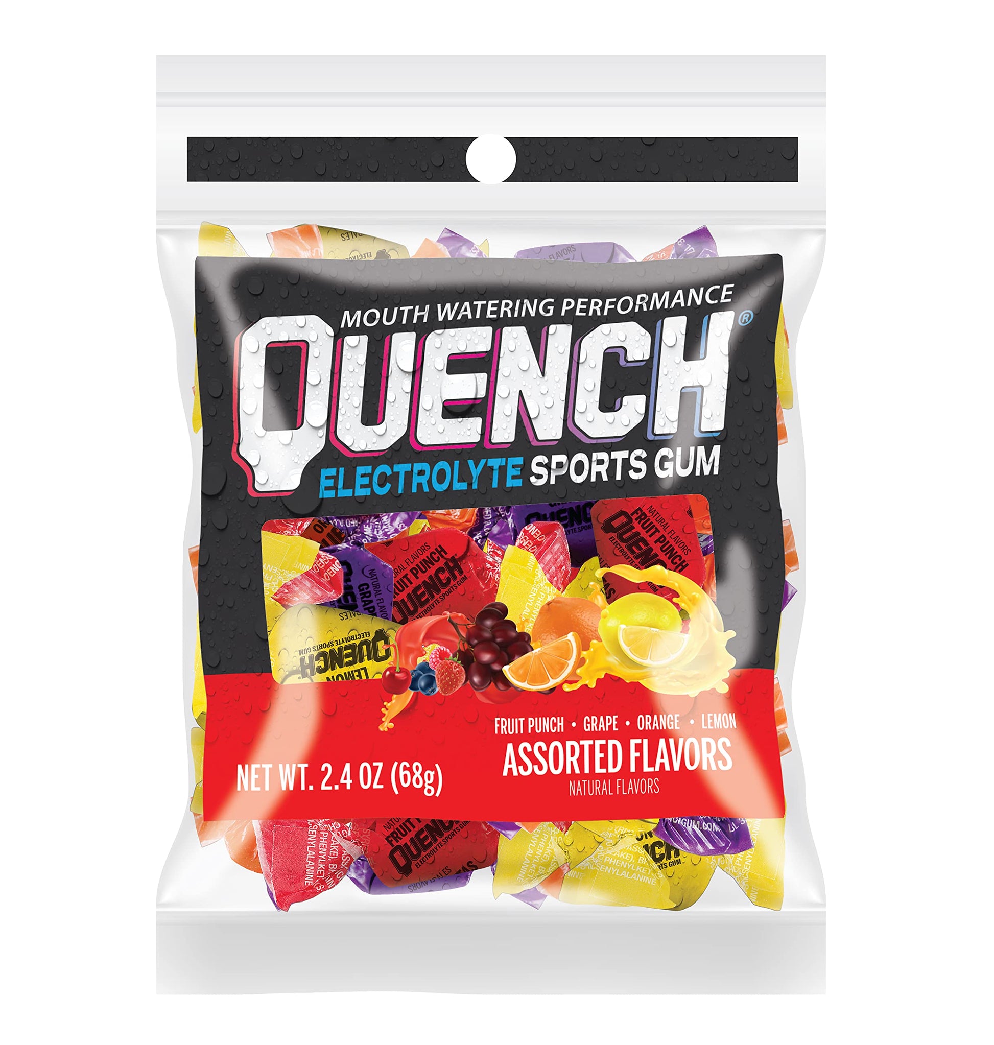 Quench Gum Variety Bag, Electrolytes Chewing Gum For Athletes And Sports Trainers, New Assorted Fruity Flavors, 12 Packs With 15