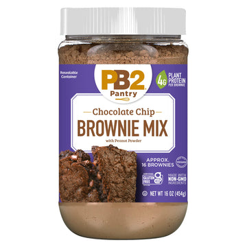Pb2 Pantry Chocolate Chip Brownie Mix - 16 Oz Jar | Certified Vegan, Gluten Free, Non-Gmo, 4G Plant Protein Per Brownie