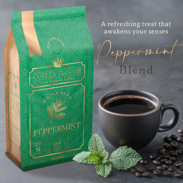 Peppermint Flavored Whole Bean Coffee - Organic, Single Origin, Naturally Flavored, Medium Roast, 100% Arabica, Refreshing And S