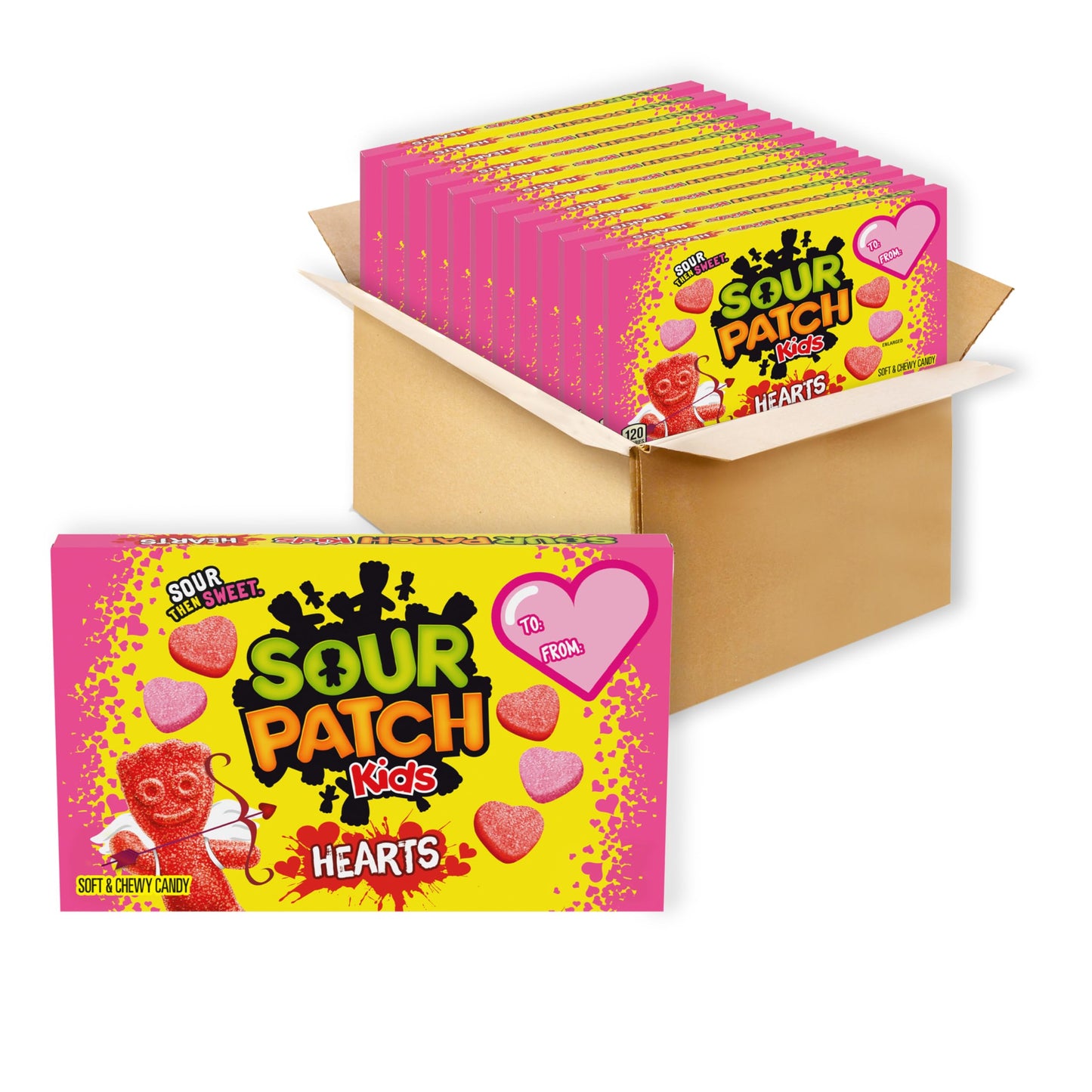 SOUR PATCH KIDS Soft & Chewy Valentines Day Candy Hearts, Bulk Candy, 12 - 3.1 oz Boxes