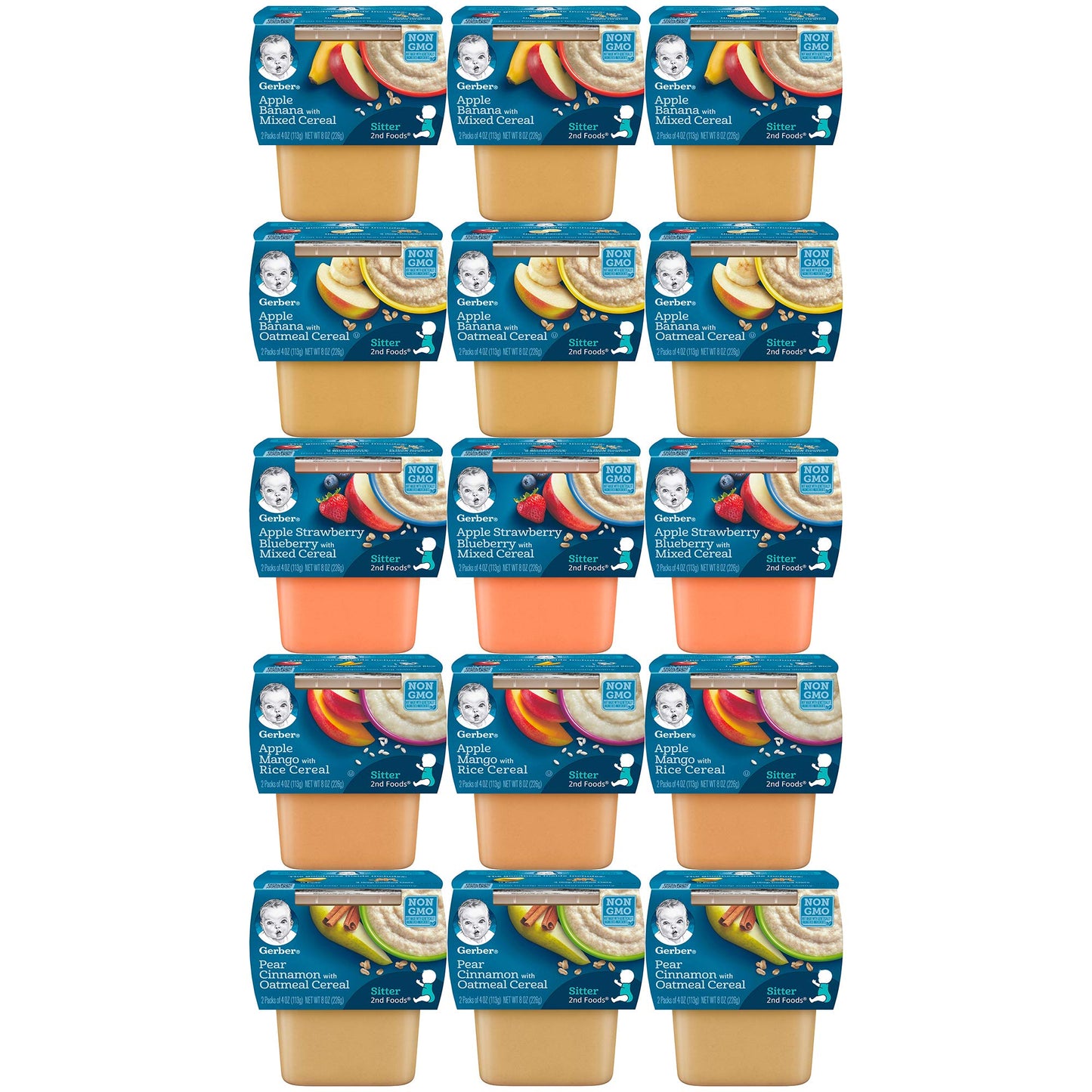Gerber 2Nd Foods Tubs Breakfast Cereal Variety Pack, 3 Pear Cinnamon Oatmeal, 3 Apple Banana Oatmeal, 3 Apple Banana Mixed, 3 Ap