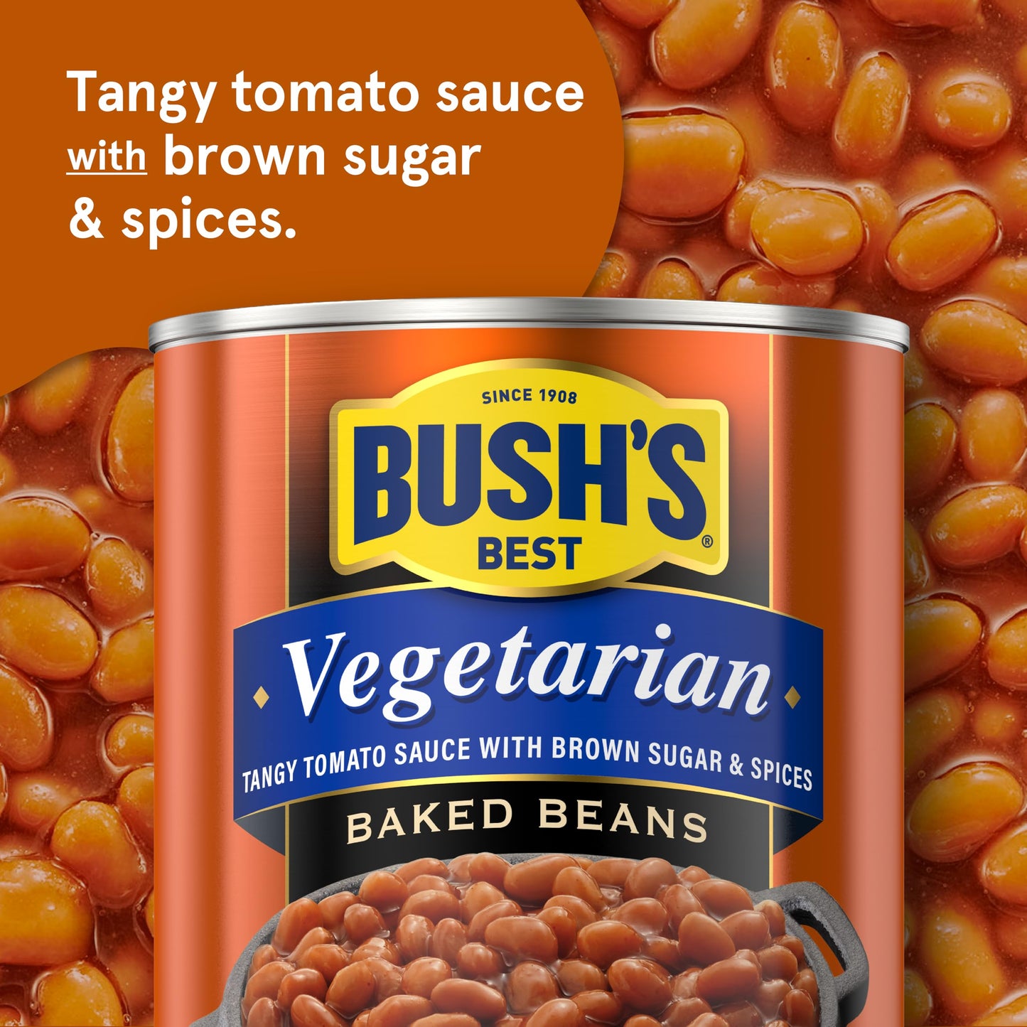 BUSH S BEST 16 oz Canned Vegetarian Baked Beans, Source of Plant Based Protein and Fiber, Low Fat, Gluten Free, (Pack of 12)