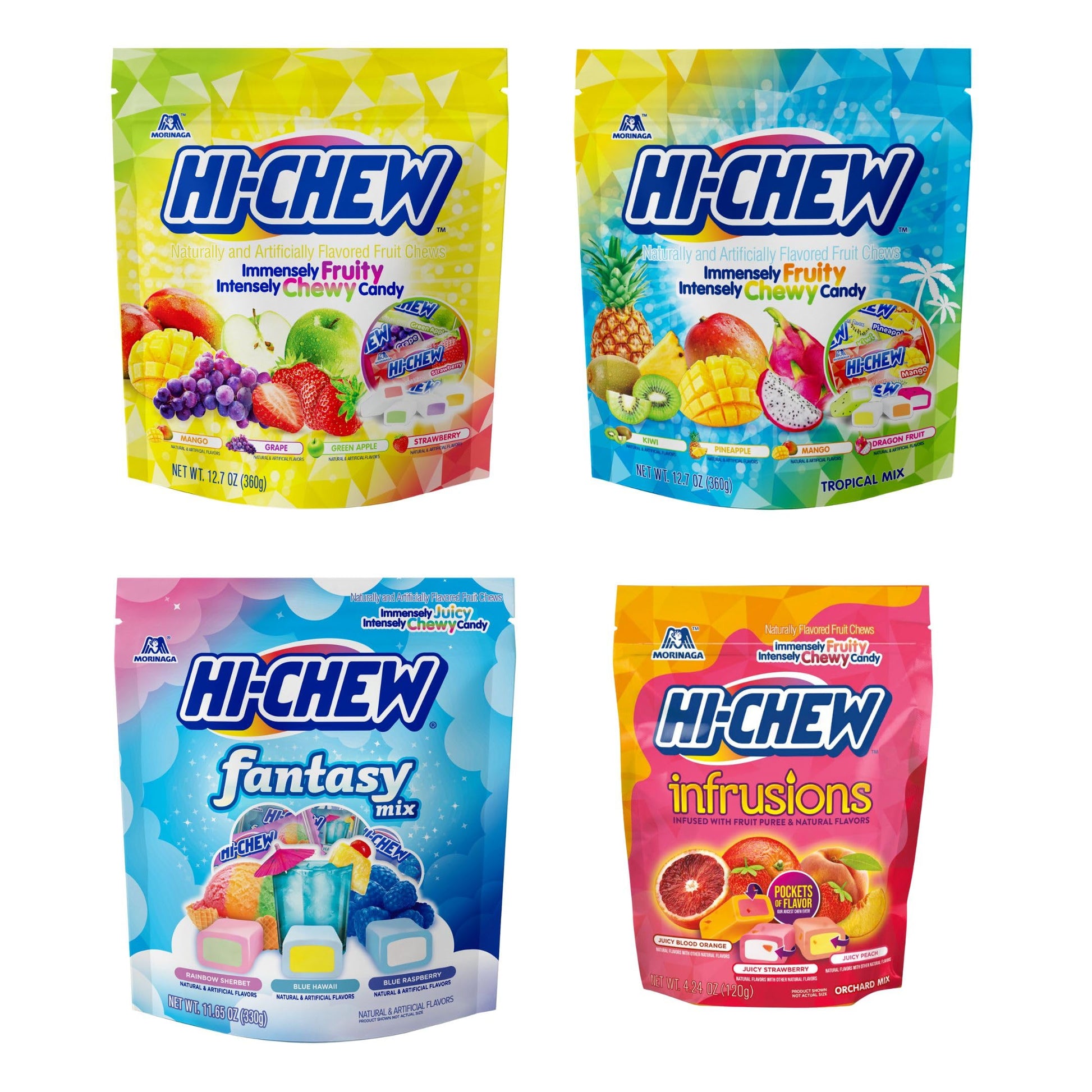 HI-CHEW Variety Mix Bulk, 220+ Pieces, 4 Stand Up Pouches - 13 Flavors Bulk, Sweet and Sour Chewy Candy, Unique Fun Soft - Immen