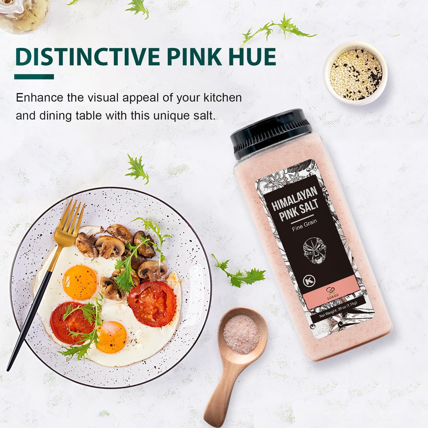 Soeos Himalayan Pink Salt Fine 39 oz + Organic Ground Black Pepper 18 oz, Salt and Pepper for Grinder Refill