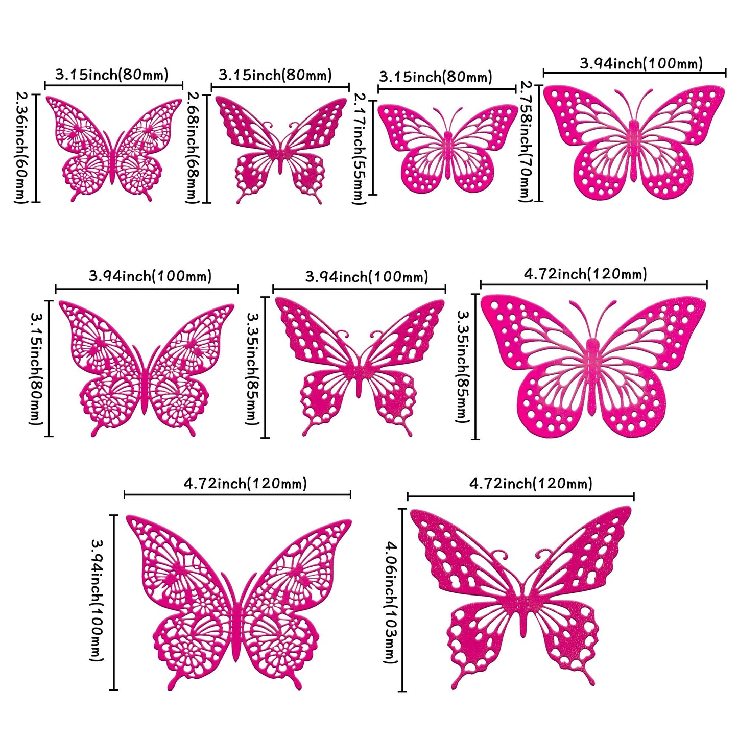 Gyufise 36 Pack Laser Purple Red Glitter 3D Butterfly Cupcake Toppers Hollow Butterfly Cake Decorations For Birthday Wedding Fai