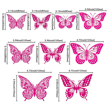 Gyufise 36 Pack Laser Purple Red Glitter 3D Butterfly Cupcake Toppers Hollow Butterfly Cake Decorations For Birthday Wedding Fai