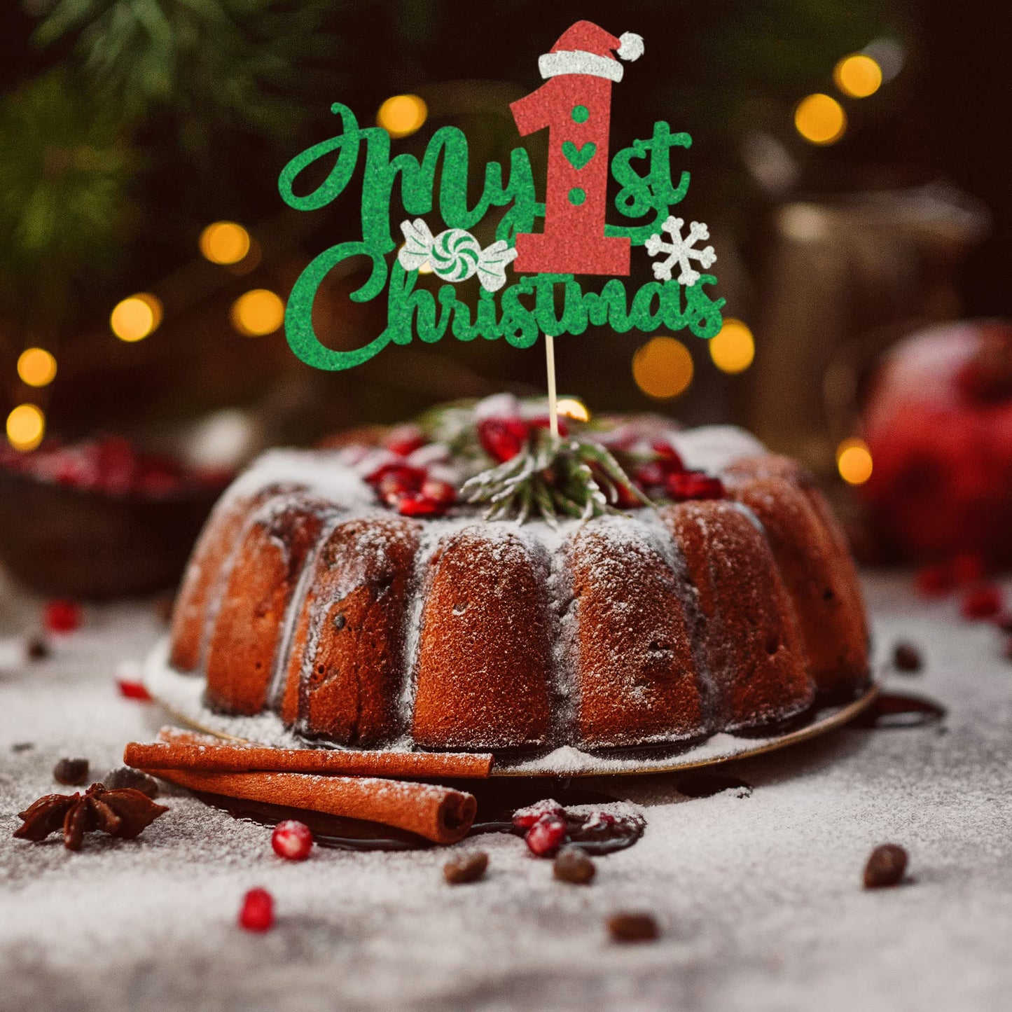 Gyufise 1 Pack My First Christmas Cake Topper With Glitter Christmas Hat Number 1 First Birthday Cupcake Picks Decorations For X