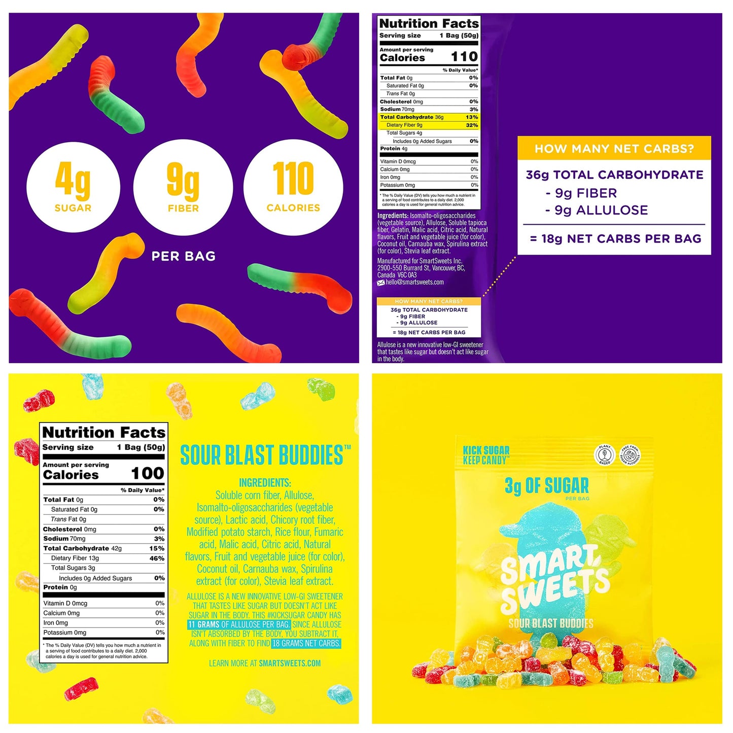 SmartSweets, Joyride Project 7 Low Sugar Candy Variety Box - Low Calorie, High Fiber, Low Carb Gummies and Lollipops