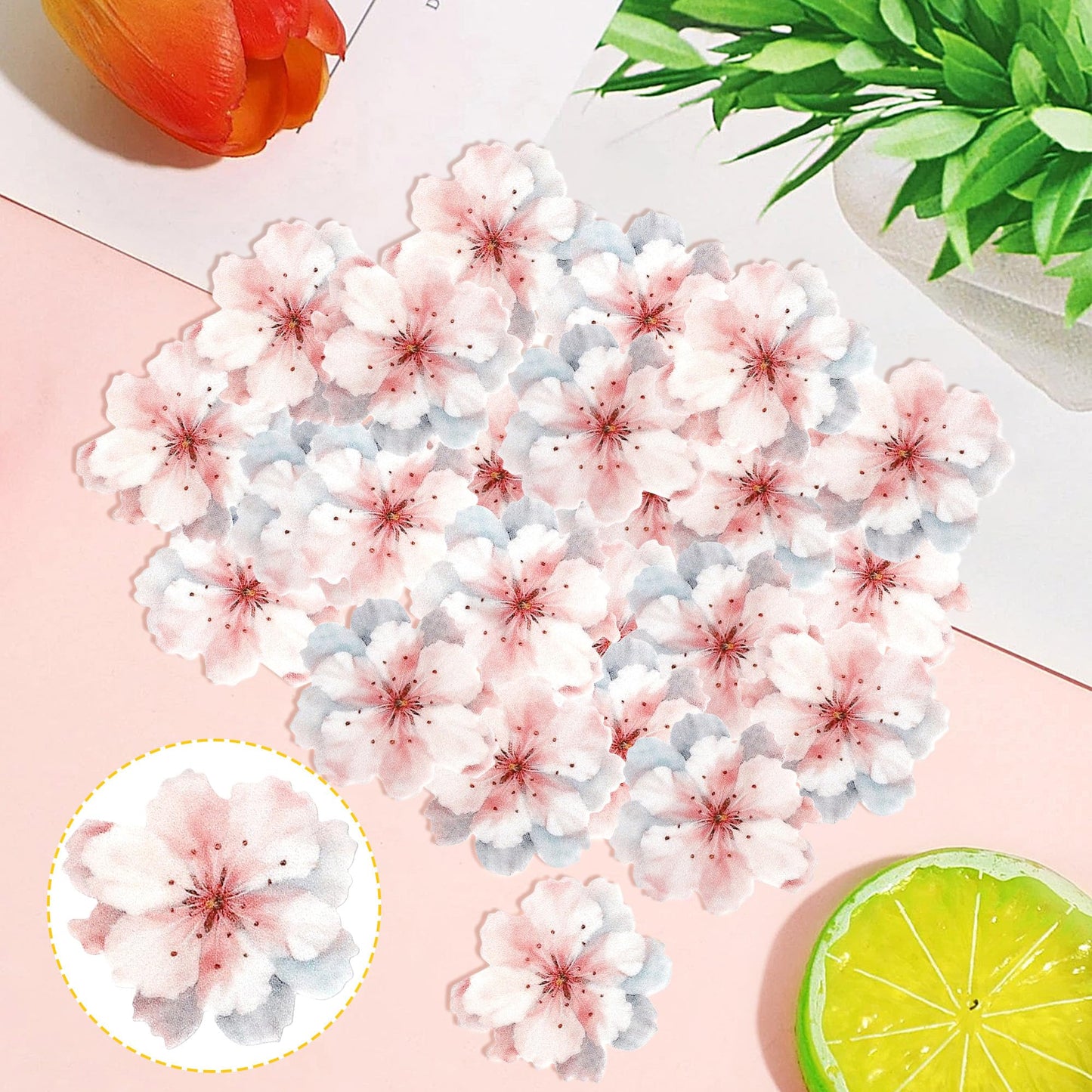 40 Pcs Edible Cherry Blossoms Cake Decorations Edible Cherry Blossoms Cupcake Toppers Wafer Paper Flowers Cake Toppers For Baby