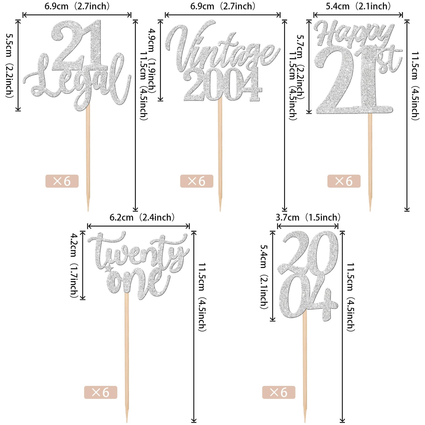 ZHUOWEISM 30PCS Cupcake Toppers for 21st Birthday Party Decorations, Silver