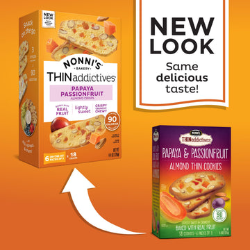 Nonnis Almond Thin Cookies - 3-Pack Papaya & Passionfruit - Kosher Biscotti - 4.4 oz Individually Wrapped Cookies