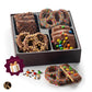 KREMERY Creamy Chocolate Cravings - Holiday Xmas Christmas Chocolate Covered Pretzel Twists & Grahams Cookies Gift Basket  in Brown Gift Box (12 Count  Assorted Sweet Toppings)