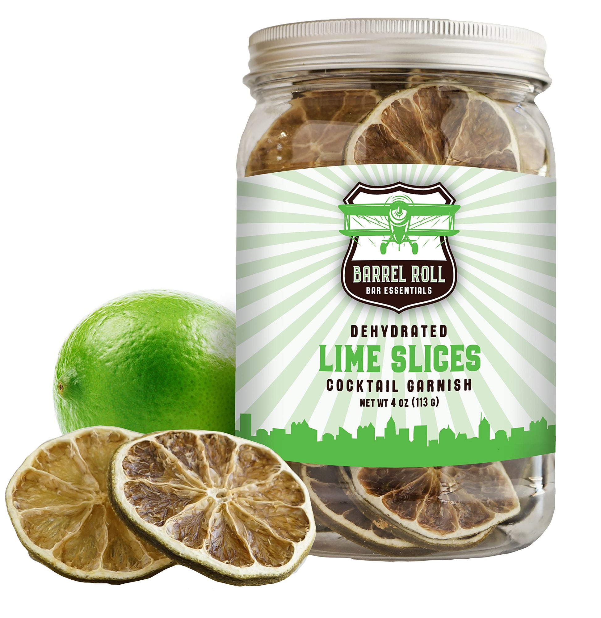 Barrel Roll Bar Essentials Usa Grown Dried Lime Slices For Cocktails | 4 Ounces Of Large Dehydrated Limes | Lime Cocktail Garnish | Dried Fruit For Cocktails & Healthy Snacks | Preservative Free