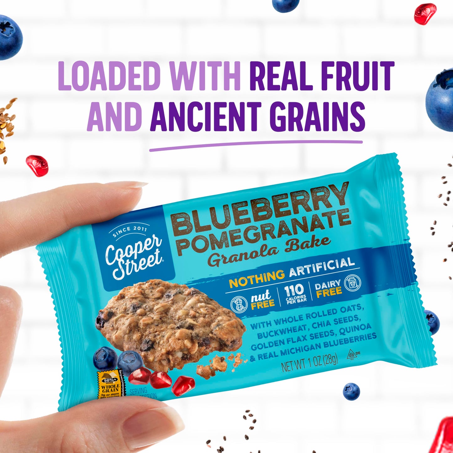 COOPER STREET Granola Bakes, Blueberry Pomegranate Flavor, Healthy Chewy Bars, 6 oz, Pack of 2