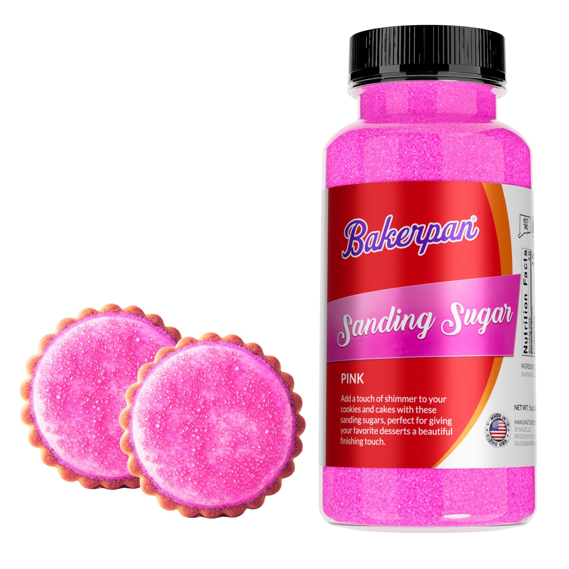 Bakerpan Pink Sanding Sugar for Baking & Cookie Decorating - 5 Ounce Edible Pink Sugar Sprinkles for Cookies, Cakes, Cocktails (