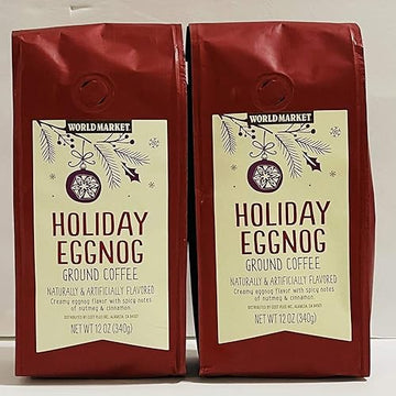 World Market Coffee Seasonal Holiday Eggnog Ground Coffee - Pack Of 2 Bags - 12 Oz Per Bag - 24 Oz Total - Bulk Limited Edition