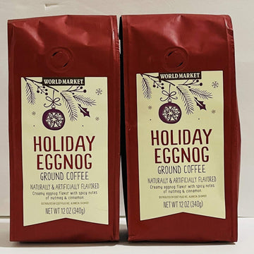 World Market Coffee Seasonal Holiday Eggnog Ground Coffee - Pack Of 2 Bags - 12 Oz Per Bag - 24 Oz Total - Bulk Limited Edition