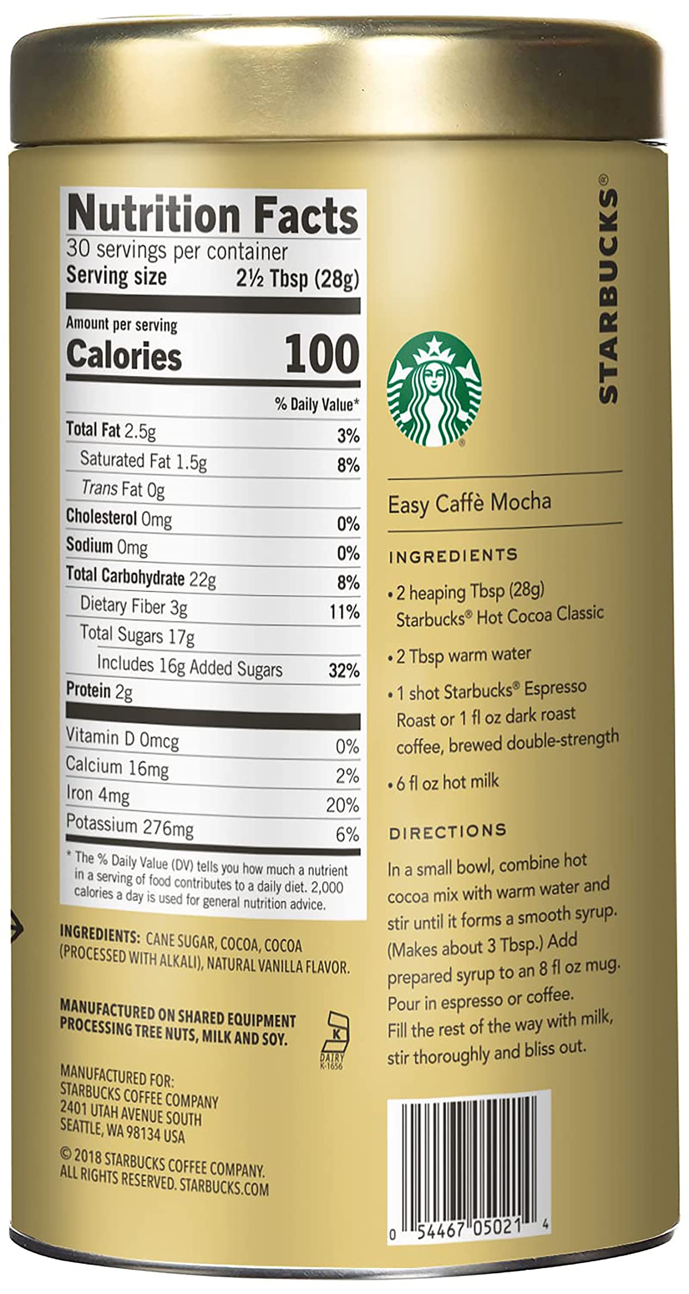 Starbucks Classic Hot Cocoa Mix, 30-Ounce Tin (Pack Of 6) 8.0 Fluid_Ounces