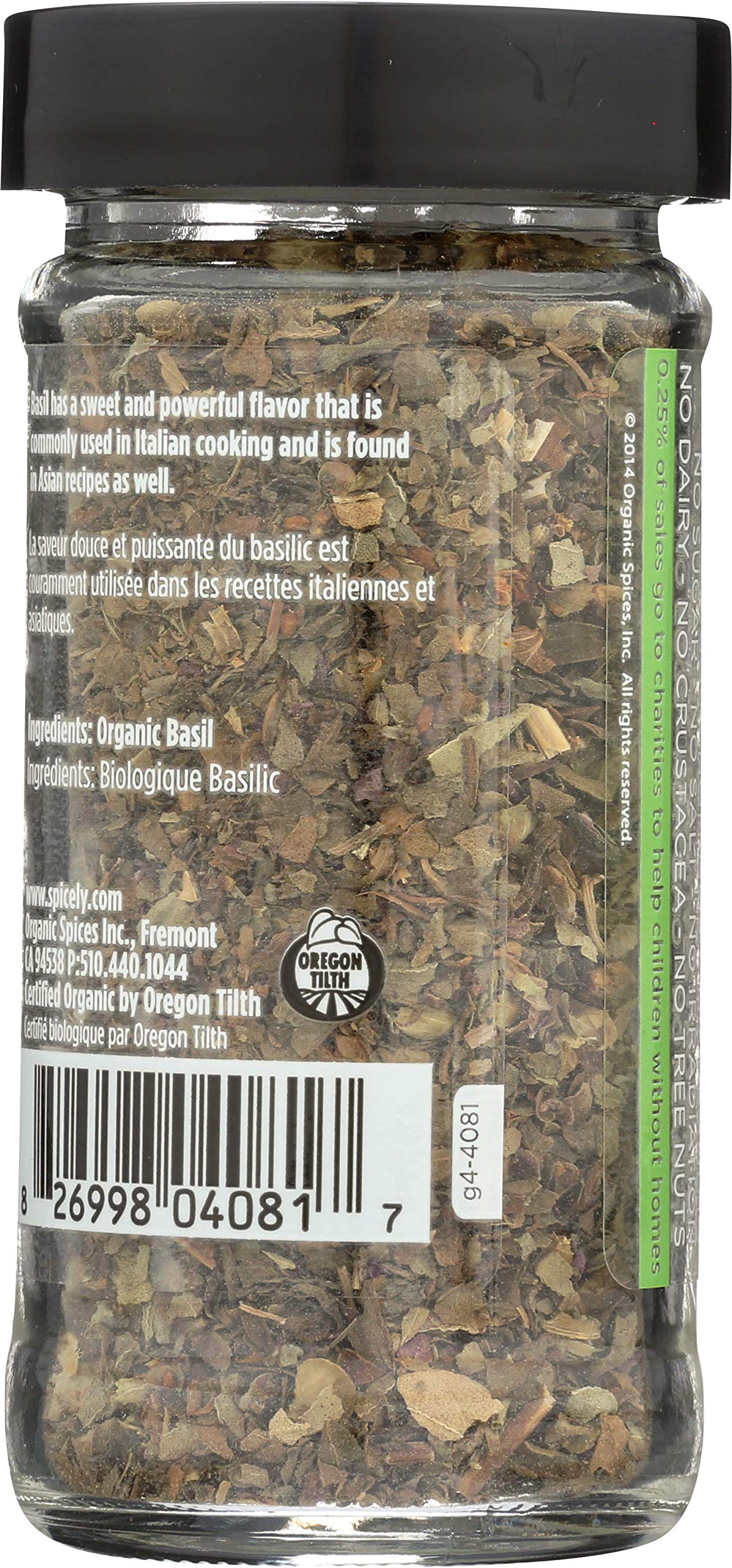 Spicely Organic Basil 0.50 Ounce Jar Certified Gluten Free