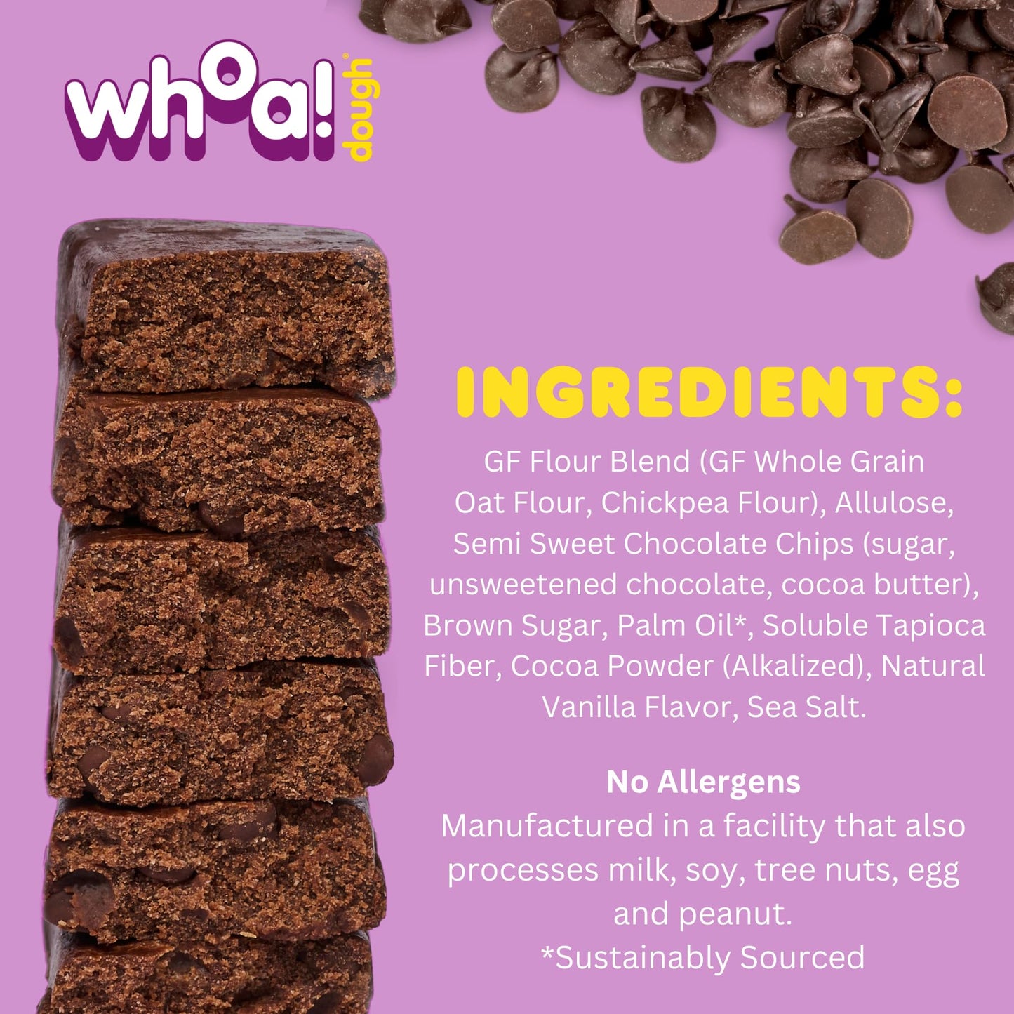 Whoa Dough Edible Cookie Dough Bars- Certified Non-Gmo, Kosher And Gluten Free Bars - Healthy Snack Foods - Plant Based Snacks Made With Real Ingredients - Brownie Batter Cookie Dough - 10 Pack