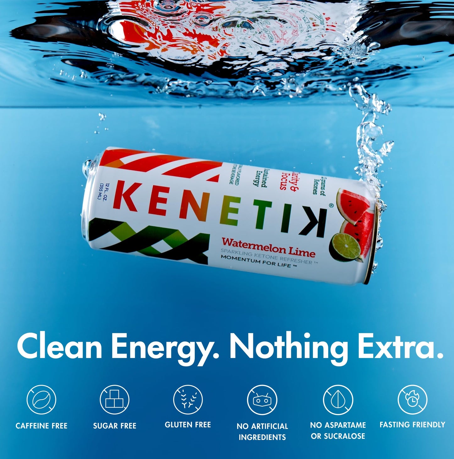Kenetik Nootropic Ketone Drink, Caffeine & Sugar Free, Watermelon Lime, 12 Fl Oz (Pack of 12)