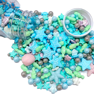 Sentovac Ocean Sprinkle Edible Cake Decorating Hippocampi Starfish Shell Fish Pearl Candy Mix Blue Sprinkle For Cake Cupcake Top