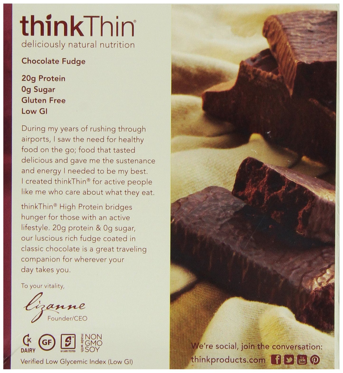 ThinkThin Protein Bar, Gluten Free Chocolate Fudge, 10 Count