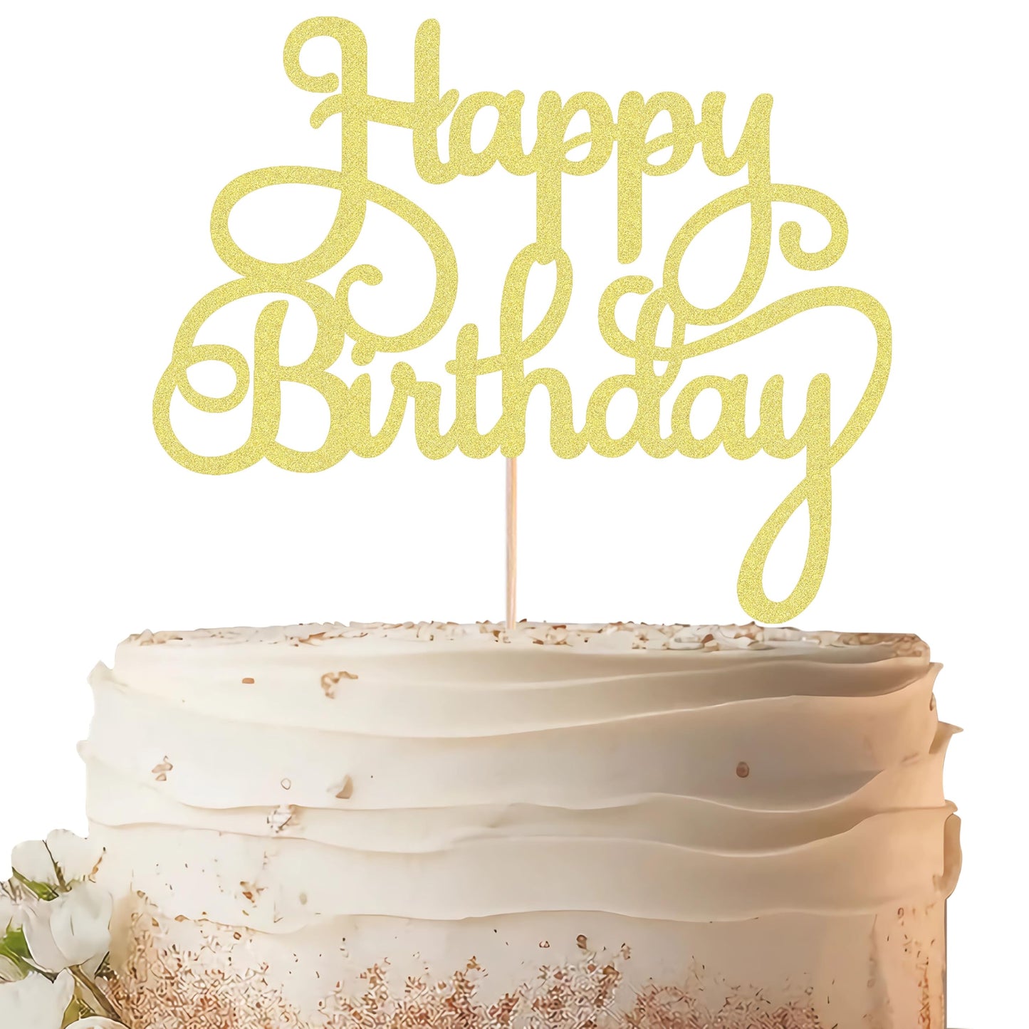 EONNCNT Happy Birthday Cake Topper - Gold Glitter Paper Decoration, Model MOUCCT-HB