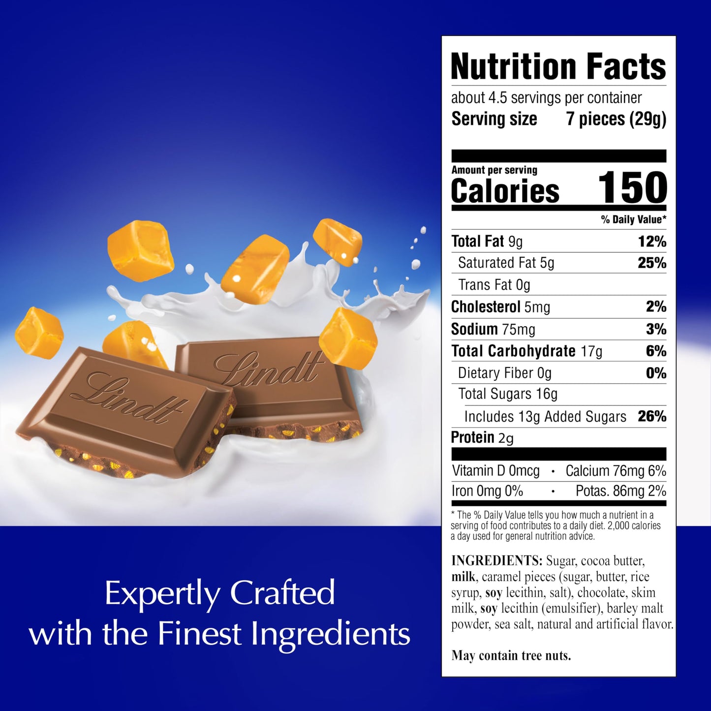 Lindt Classic Recipe Caramel With Sea Salt Milk Chocolate Bar, Milk Chocolate Candy With Pieces Of Caramel And Sea Salt, 4.4 Oz.
