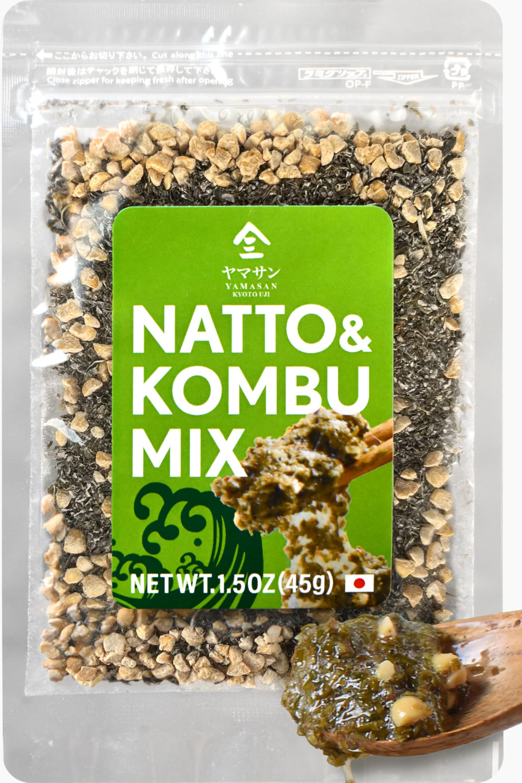 Yamasan Kyoto Uji Japanese Natto And Kombu Mix  Tasty And Healthy  Freeze-Dried Natto And Dried Kelp  2 Superfoods In 1  Quick And Easy Rehydration  Vegan  Non-Gmo  All-Natural  Made In Japan  1.5Oz(45G)